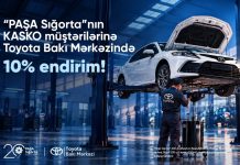 “PAŞA Sığorta” KASKO müştərilərinə Toyota Bakı Mərkəzində 10% endirim təqdim edir